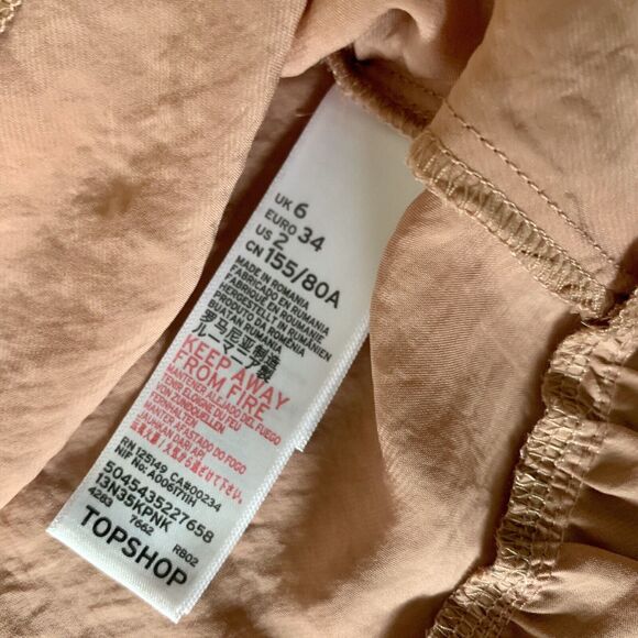 Topshop Peachy Pink Ruffle Satin Blouse Boho Flutter Bell Sleeves Size 2 - Picture 4 of 8